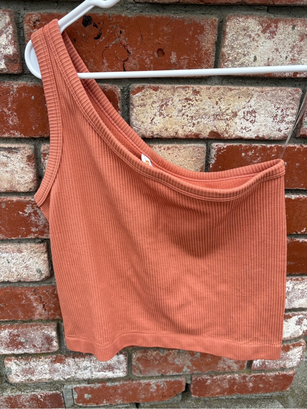 Fornia Los Angeles One-Shoulder Ribbed Crop Top in Rust